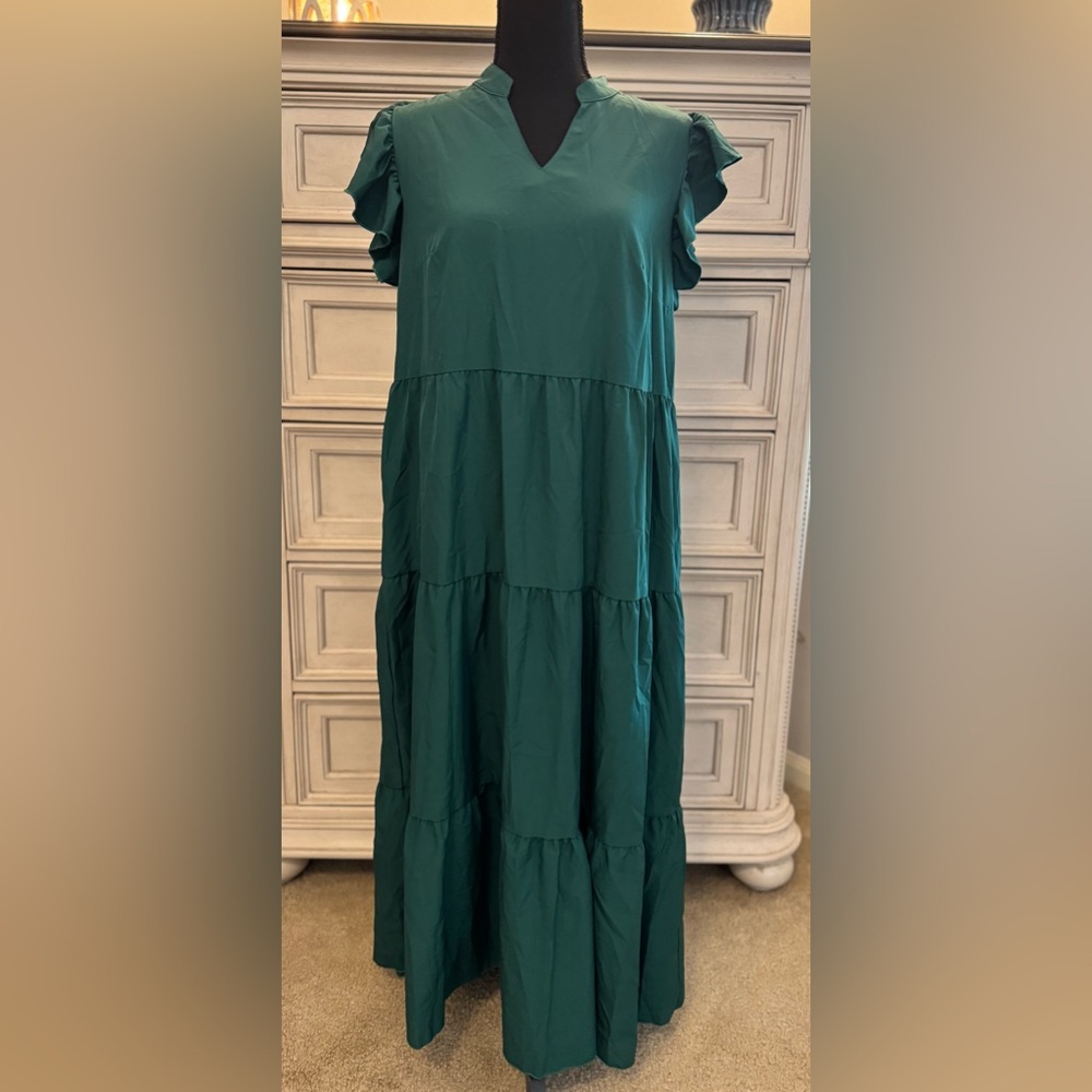 SHEIN Teal Ruffle Sleeve Maxi Dress